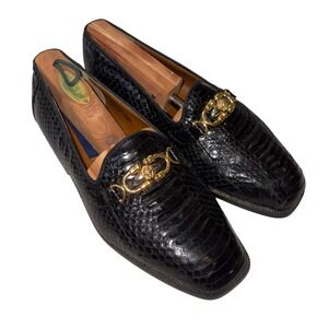 Giorgio Brutini Mens 6.5 Black Genuine Snake Skin Lion‎ Head Bit Loafers Vintage